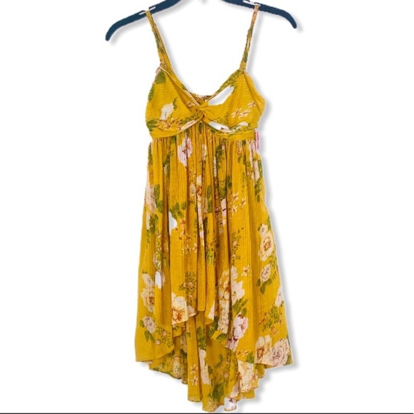 Free People Mirage yellow floral tube top flounce smocked size XS - Picture 4 of 15